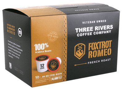 Three Rivers Coffee Company Foxtrot Romeo Coffee Pods 12 Pack Front