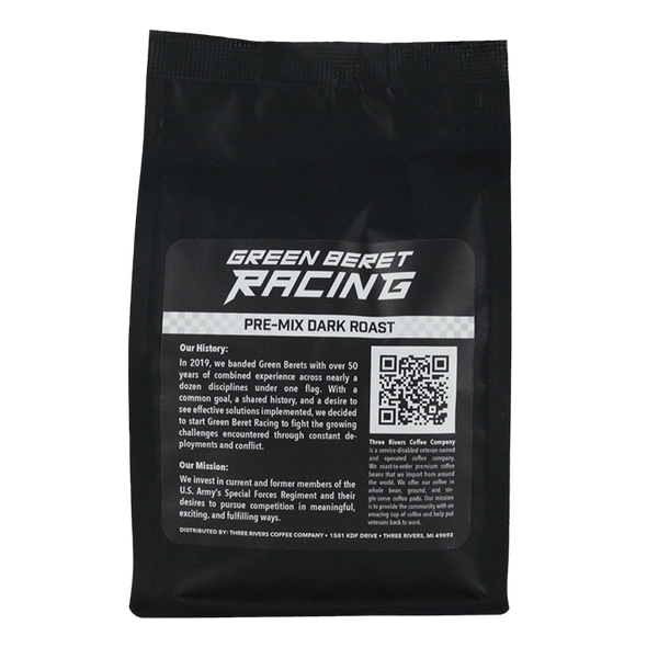 Green Beret Racing Pre-Mix Dark Roast Coffee Back Label