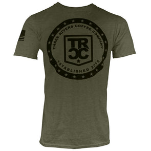 Men OD Green 22-Stars TRCC T-Shirt with black lettering and flag on right sleeve 
